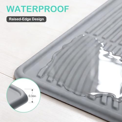 SORKUT Cat Litter Mat for Litter Box, 40x28 Inch Extra Large Silicone Litter Trapping Mat, Waterproof & Non-Slip Floor Protector, Soft on Kitty Paws, Easy to Clean & Durable, Gray