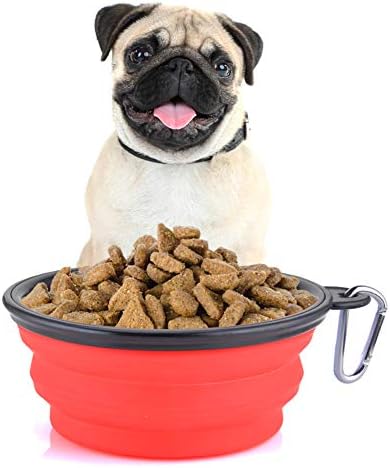 Guardians Large Collapsible Dog Bowls, 34oz Travel Water Food Bowls Portable Foldable Collapse Dishes with Carabiner Clip, 2 Pack (Green+Red)