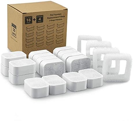 20 Pack Ceramic Cat Water Fountain Replacement Filters - 16 Pet Fountain and 4 Foam Filters for Tritone/Fiumi Ceramic Pet Lotus Drinking Fountain
