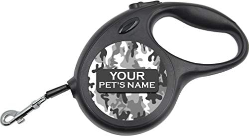 Camo Retractable Dog Walking Leash | Personalized w/Your Pet's Name (Gray)