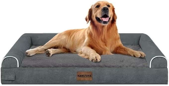 NANUYA Orthopedic Dog Bed for X-Large Dogs, 40 x 32 Inch, Dark Grey | Egg crate foam for joint support, 3-sided bolster pet sofa, waterproof lining, washable cover, and non-skid base