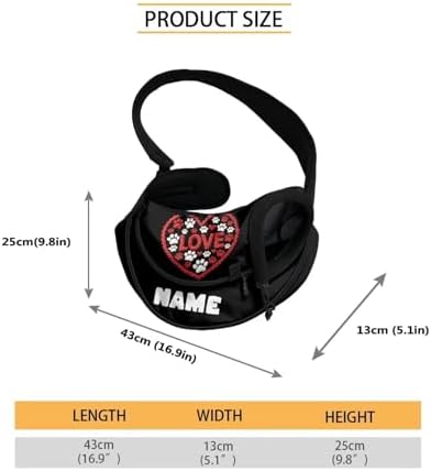 COEQINE Custome Black Red Heart Dog Paw with Name Dog Sling Bag