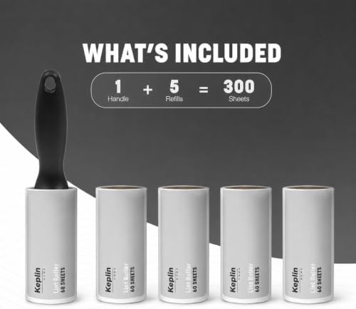 KEPLIN Lint Roller - Including 4 x Sticky Roller Replacement Heads, Quick and Easy to Use Lint Rollers, Pet Hair Remover, Removes Dust and Fluff from Garments, Furniture and Car Seats