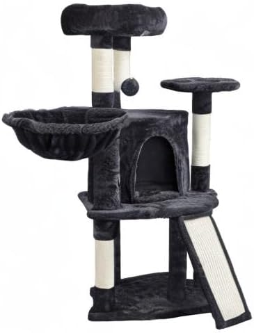 Topeakmart 42in Cat Tree Tower for Indoor Cats, Cat Condo with Perch & Hammock, Activity Center, Multi-Level Cat Furniture with Scratching Posts, Cat House, Black