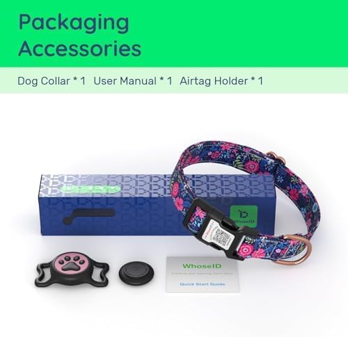 Airtag Dog Collar,with Waterproof airtag Holder,Original Stylish Cute Pattern Design.QR Code ID Buckle,Comfortable Soft Cotton for Small Medium Large Dogs