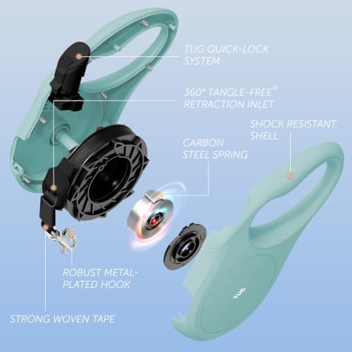TUG Quest Retractable Dog Leash | 360° Tangle-Free | 16 ft Tape (M, Green)