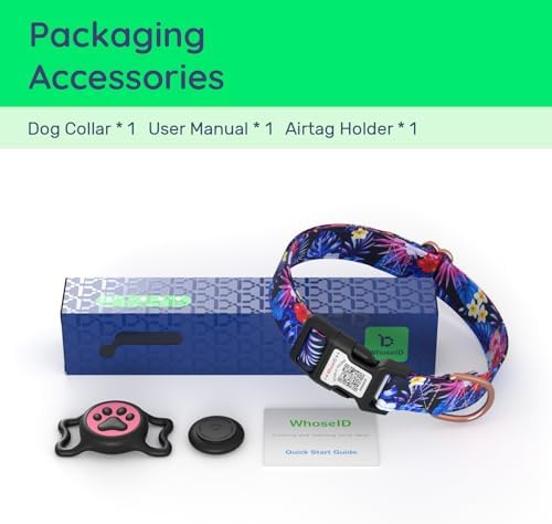 Airtag Dog Collar,with Waterproof airtag Holder,Original Stylish Cute Pattern Design.QR Code ID Buckle,Comfortable Soft Cotton for Small Medium Large Dogs