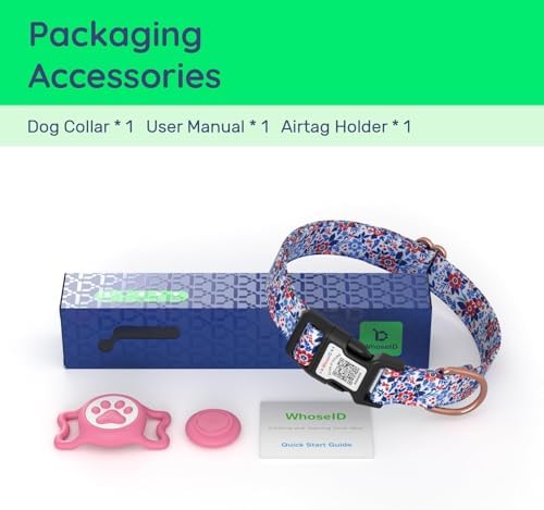 Airtag Dog Collar,with Waterproof airtag Holder,Original Stylish Cute Pattern Design.QR Code ID Buckle,Comfortable Soft Cotton for Small Medium Large Dogs