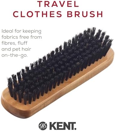 Kent CC2 Finest 100% Handcrafted Clothes Brush: Black Boar Bristle & Nylon Mix with Cherrywood Handle - Travel-Size Lint/Fuzz Remover for Cashmere, Wool, Silk; Suede Brush & Pet Hair Lint Roller
