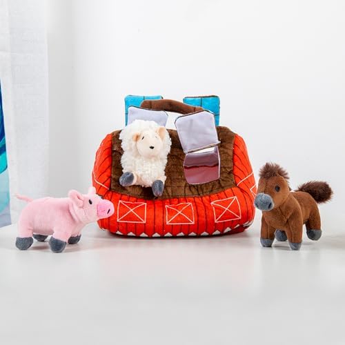 Hollypet Squeaky Hide and Seek Dog Toys for Small and Medium Dogs, Farm