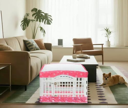 Dog Playpen Bottom Pad and Mesh Top Cover fit 36" x 36“ Puppy Playpen(Fence NOT Included),Reusable for Pet Training,Dog Crate,Waterproof Pet Pee Pads,Whelping,Puppies/Small Dogs,Hoop&Loop Design,Pink