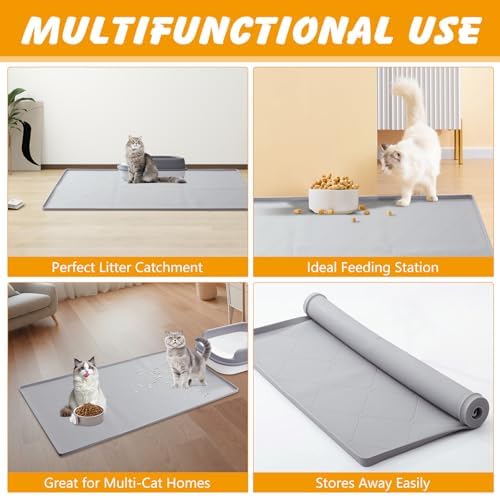 Large Cat Litter Mat 40x22 in, Waterproof Silicone, Gray