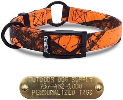 Orange Camo Nylon 22" D & Center Ring Dog Collar w Custom Name Tag