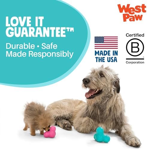 WEST PAW Zogoflex Tux Treat Dispensing Dog Chew Toy – Interactive Chewing Toy for Dogs – Dog Games for Aggressive Chewers, Fetch, Catch – Holds Kibble, Treats, Small 4", Geranium
