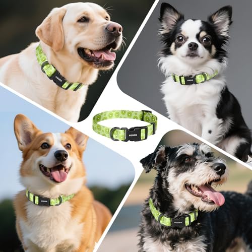 Kazazoo Dog Collar Cute and Soft Nylon Puppy Collar for Boy and Girl Dogs, Adjustable Dog Collars for Large Dogs, Kiwi Fruit-L
