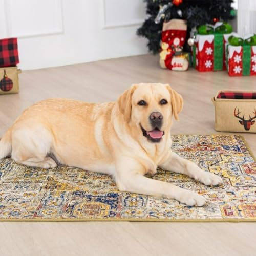 Washable Pee Pads for Dog - 2 Pcs 35"x47" Bohemian Style Superior Reusable Pet Training Pads - Waterproof Pads Protects Against Urine Leakage Non-Slip Grip Prevents Slipping & Bunching