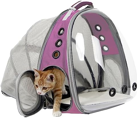 Expandable Pink Cat Backpack Carrier, Fit up to 12 lbs, Space Capsule Clear Bubble Window Pet Carrier Backpack for Kitten Bunny Rabbit and Small Puppy