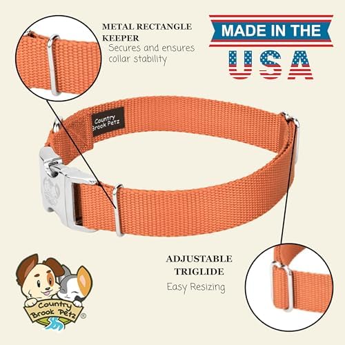 Country Brook Petz - Premium Nylon Dog Collar with Metal Buckle for Small Medium Large Breeds - 30+ Colors (Extra Large, 1 Inch, Coral)