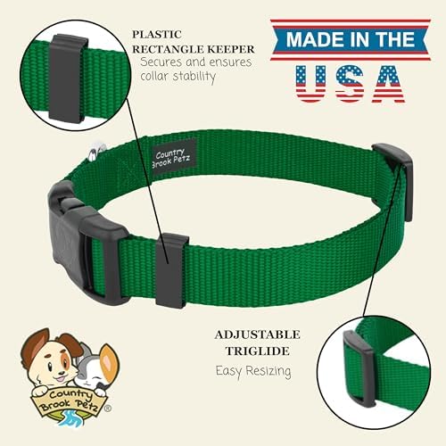 Country Brook Petz - Everyday Nylon Dog Collar for Large, Medium, and Small Dogs and Puppies - for Everyday Use in 30+ Colors (Large, 1 Inch Wide, Christmas Green)