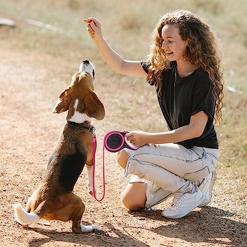 Segarty Pink Retractable Dog Leash, 16ft Heavy Duty Walking Dog Leash for Medium Small Dogs up to 44lb, Anti-Slip Handle 360°Tangle-Free Nylon Tape, One-Handed One Button Lock and Release