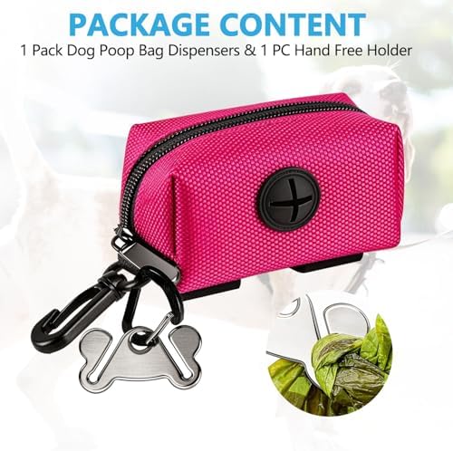 Dog Waste Bag Dispenser Pet Poop Bags Holder for Doggie Waste Bags Dispensers Soft Fabric Zipper Small Doggy Puppy Pouch for Leash Accessory Attachment with Carrier,Pink