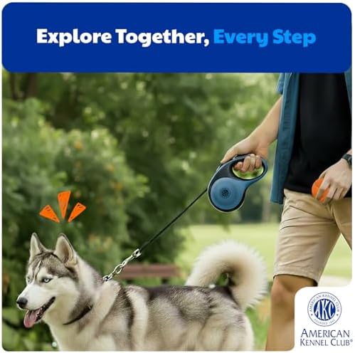 American Kennel Club Heavy Duty Retractable Dog Leash, 16.4ft, Tangle-Free, Ergonomic Grip, One-Hand Brake, for Medium & Large Dogs up to 110 lbs Gray