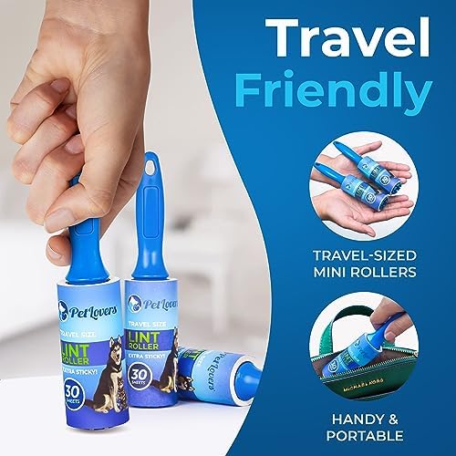 PetLovers Extra Sticky Lint Roller Mega Value Set for Pet Hair Removal, Dog and Cat Lint Remover (6 Pack Mini Refills)
