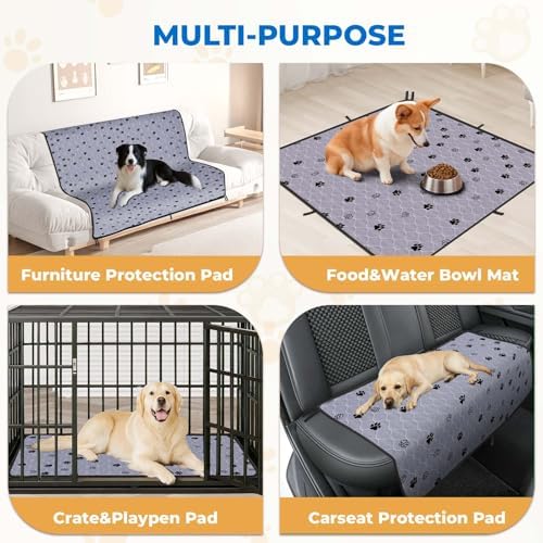 Fostanfly Washable Dog Pee Pads, Leakproof, 36''x72'' (3x6ft)-2 Pack, Gray