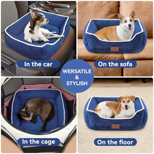Zerbuger 25in Blue Rectangle Cat Dog Bed Machine Washable Sleeping Sofa