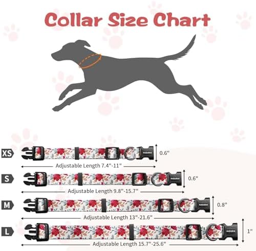 Kazazoo Dog Collar Cute and Soft Nylon Puppy Collar for Boy and Girl Dogs, Adjustable Dog Collars for Extra Small Dogs, Red Flowers-XS