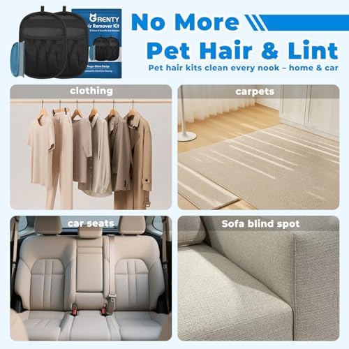 GRENTY 2 PCS Magic Brush Pet Hair Removal Glove for Dogs & Cats, Upgraded Five-Finger Electrostatic Pet Hair Remover, Pet Hair Removal Tool for Clothing, Carpets, Sofa Gaps, and Car Seat