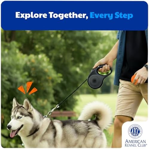 American Kennel Club Retractable Dog Leash, 16.4ft, Tangle-Free, Ergonomic Grip, One-Hand Brake, for Medium & Large Dogs up to 110 lbs