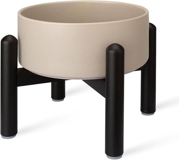 Raised Ceramic Dog Bowl, 6.1'' Modern Feeding Bowl with Non-Slip Stainless Steel Stand, Elevated Food or Water Dish for Small to Medium Dogs, 2 Cups (28.75 fl oz) - Grey