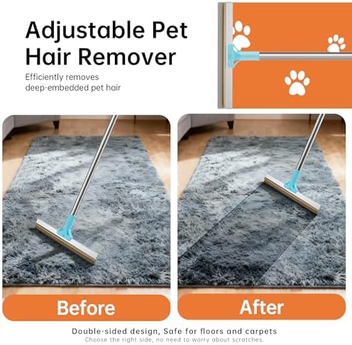 Carpet Rake for Pet Hair Removal Tool, 2 in 1 TPU and Copper Rake Teeth Uproot Clean Hair Remover with 63’’ Adjustable Long Handle,Cat & Dog for Carpets,Rugs, Mats (63’’ Long Handle+1 Short Handle)