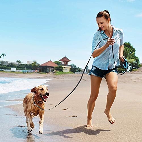 Upgraded Retractable Dog Leash, 360° Tangle-Free Dog Walking Leash for Heavy Duty up to 33lbs, 16.5ft Strong Reflective Nylon Tape with Anti-Slip Handle, One-Handed Brake, Pause, Lock(Blue)