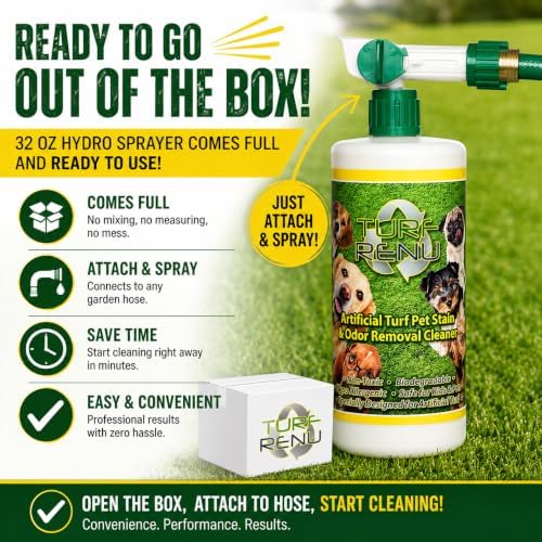 Bio-Enzymatic Artificial Turf Cleaner & Pet Urine Odor Eliminator Bundle, 32 oz Hose-End Hydro Sprayer + 1-Gallon Refill, for Synthetic Grass, Patios, Concrete & Kennels