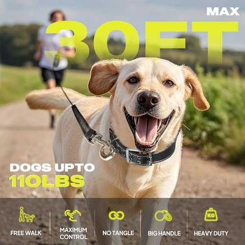 Fida Upgraded Retractable Dog Leash, 30ft, Heavy Duty, Neon Yellow