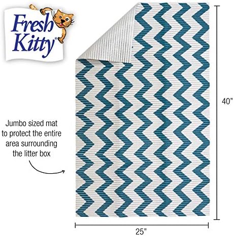 Fresh Kitty Durable XL Jumbo Foam Litter Mat – Phthalate and BPA Free, Water Resistant, Traps Litter from Box, Scatter Control, Easy Clean Mats – Chevron, Blue/White Chevron (9035)