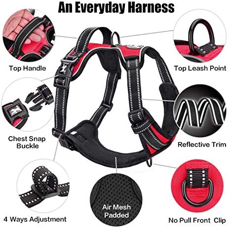PoyPet No Pull Dog Harness Large, Reflective Vest with Front Clip & Handle
