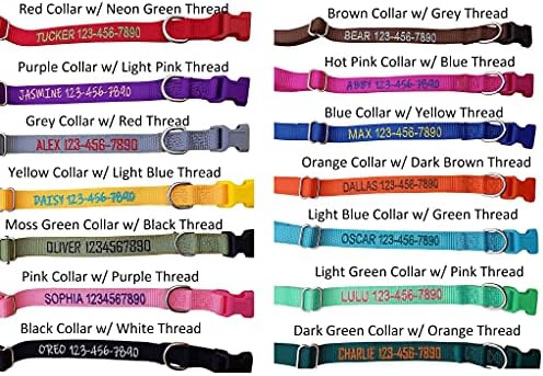 Personalized Custom Customized Embroidered Dog Name & Phone Number Adjustable Nylon Collar for Large Medium Small Breed, Girl Boy Dogs, Pet Puppy Black Red Pink Purple Orange Blue Green