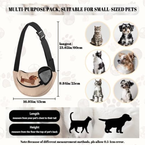 COEQINE Pink Dachshund Dog Sling Bag for Small Pets 0-15 Ibs Travel Walking