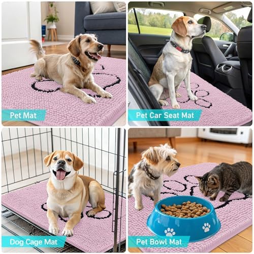OLANLY Dog Door Mat for Muddy Paws 48x30, Paw Print Design Chenille Mud Mat