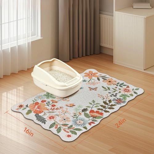 Cat Litter Mat,24"x16" Small Cute Litter Box Mat,Traps 100% Litter