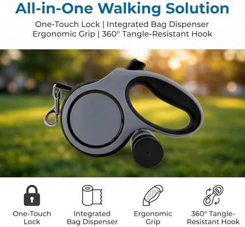 16ft Retractable Dog Leash for Medium Dogs up to 66 lbs, Gray