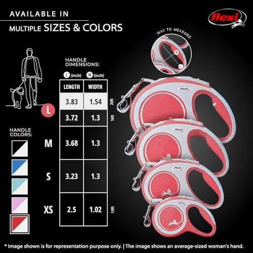 FLEXI New Comfort Tape Retractable Dog Leashes for Large Dogs Upto 110 lbs. – 26 ft., Red/Pastel | Tangle Free Pet Walking Leash with One-Handed Brake, Pause, Lock|German Quality Product