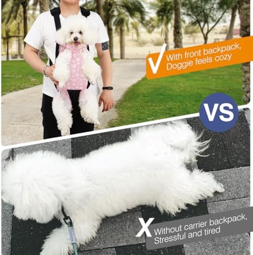 Pawaboo Pet Carrier Backpack, Adjustable Pet Front Cat Dog Carrier Backpack Travel Bag, Legs Out, Easy-Fit for Hiking Camping Traveling for Small Medium Dogs Cats Puppies, S, Black + Pink