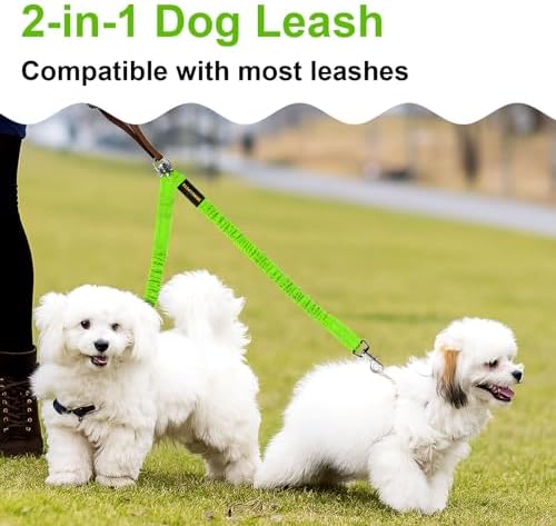 MingXpet 2 Dog Leash, Dog Leash for 2 Dogs, 360° Swivel No Tangle Double Walking Training Leashes for Large Dogs that Pull, Comfortable Shock Absorbing Reflective Bungee, Green