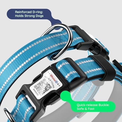 Premium Airtag Dog Collar,with IP68 Waterproof AirTag Holder,Blue,XL