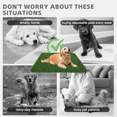 KOOLTAIL Dog Grass Pad with Washable Pee Pads for Puppy Potty Tray,32"*38" Soft Artificial Turf Multipurpose Reusable Grass Patch Pads for Dogs Litter Box, Leakproof for Doggie Training Indoor Outdoor