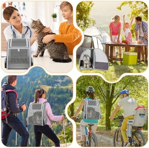 Cat Backpack Carrier Large Pet Backpack for Small Dog Medium Cat Puppy Kitten Bunny up to 15lbs, Ventilated Mesh Dog Collapsible Travel Backpack for Hiking Walking Outdoor